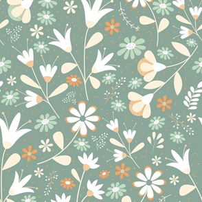 Welcoming Petals - Green - Flowers - Florals - Nature - Daisies - Botanicals - Sophisticated - Bathroom Wallpaper