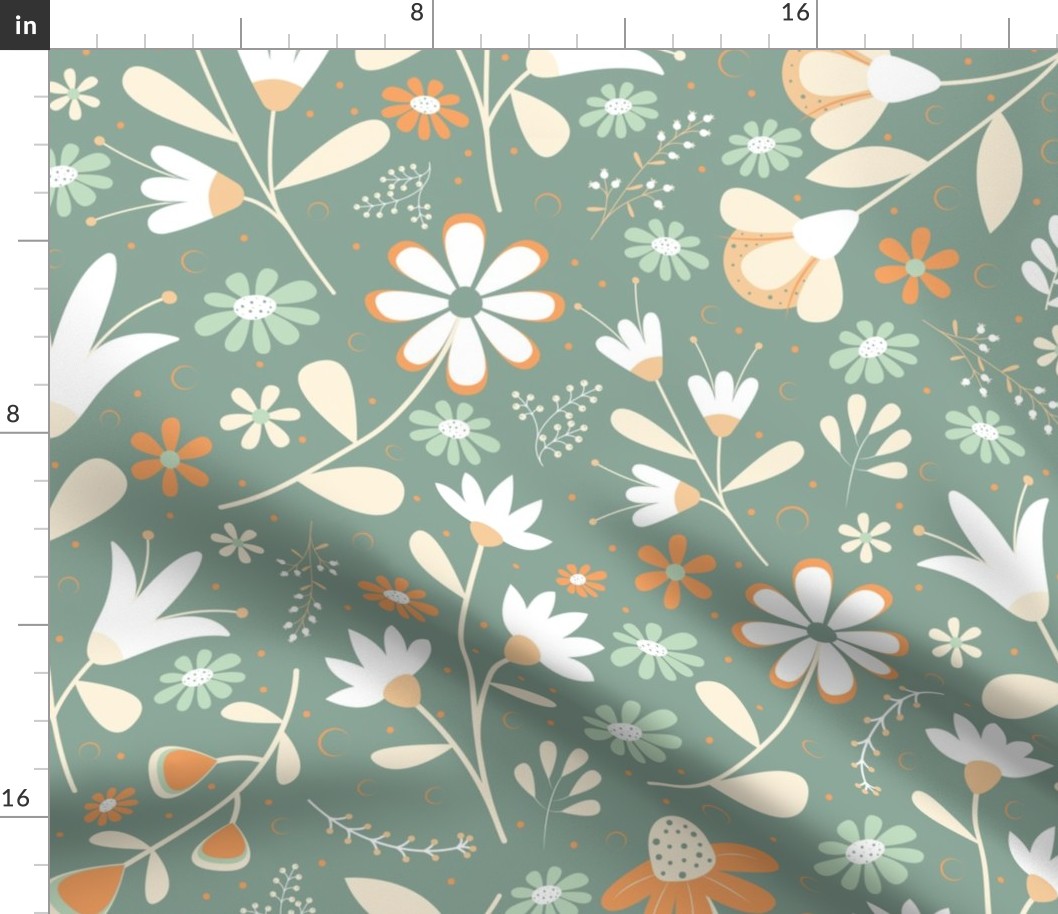 Welcoming Petals - Green - Flowers - Florals - Nature - Daisies - Botanicals - Sophisticated - Bathroom Wallpaper