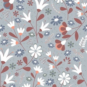 Welcoming Petals - Misty Blue - Flowers - Florals - Nature - Daisies - Botanicals - Sophisticated - Bathroom Wallpaper