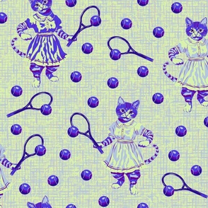 Unusual Purple Green Cat Pattern, Crazy Purple Spots Cat Ball Game, Whimsical Tennis Cat Pattern, Kids Cats, Kittens, Kitty, Toddlers Gym Bag, Vintage Tennis Dress, Sporty Tennis Sports Pattern, Worn by Cat Character, Cat Tennis Player Home Decor, Country