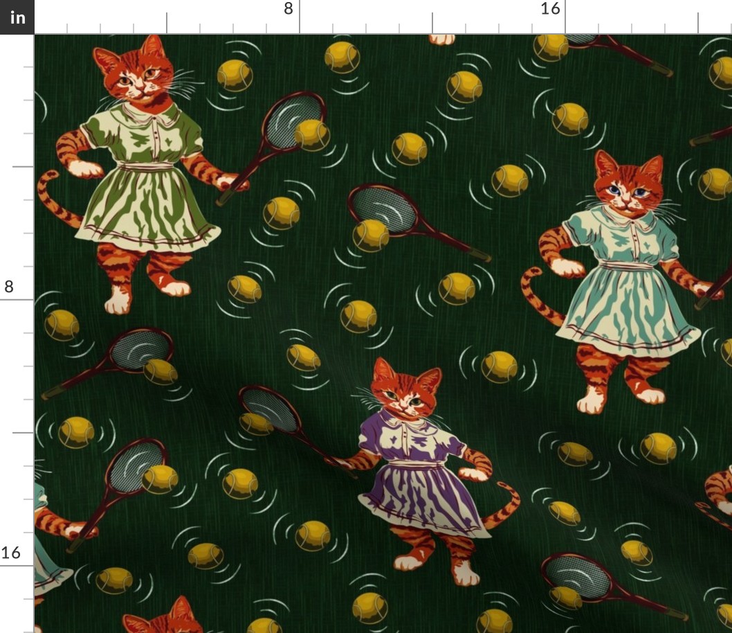 Green Vintage Cats, Retro Kitsch Pussy Cat Pattern, Vintage Green Cat Eyes, Blue Kitten Cat Eyes, Kids Playroom Wallpaper, Novelty Vintage Green Tennis Sports Game