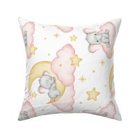 Baby Pink Elephant Moon Clouds Stars Girl Nursery Rotated 