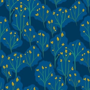 Flowering Trees - Navy Blue