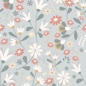 Welcoming Petals - Pale Smoke - Flowers - Florals - Nature - Daisies - Botanicals - Sophisticated - Bathroom Wallpaper