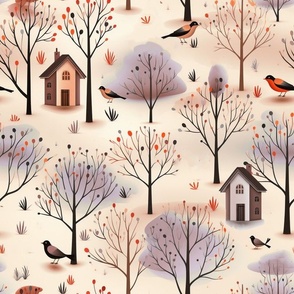 Birds fall landscape peach