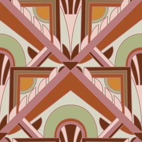 Large Scale // Geometric Abstract Art Deco in Mint Green, Rust, Dusty Pink and Gold