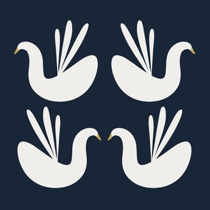 Art Deco Chic Swans Pattern | Navy Blue