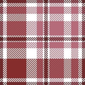 Medium Scale Plaid in Candy Pink, Rust Red, and Cream White