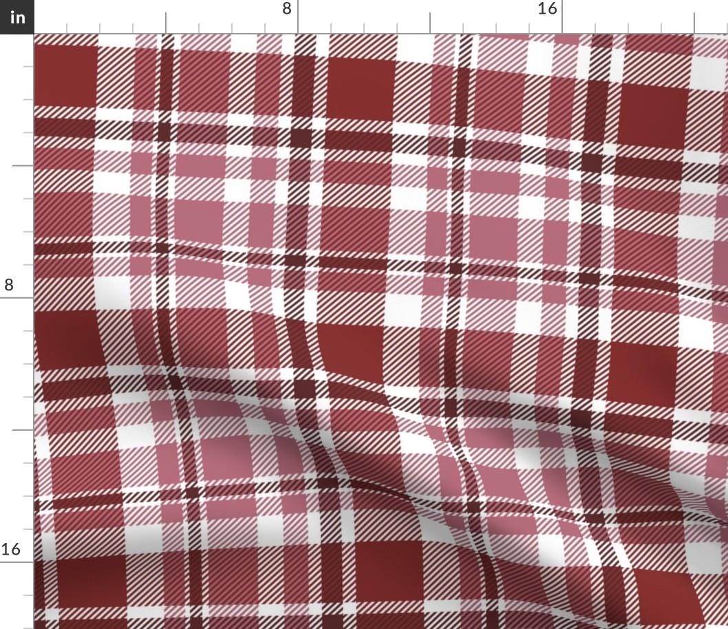 Medium Scale Plaid in Candy Pink, Rust Red, and Cream White