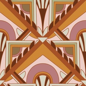 Larger Scale // Geometric Abstract Art Deco in Dusty Pink and Goldenrod, Light Green & Burgundy