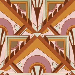 Large Scale // Geometric Abstract Art Deco in Dusty Pink and Goldenrod, Light Green & Burgundy