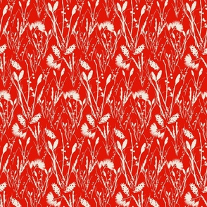 Small scale traditional heritage bloom floral in Pantone Pristine and scarlet red.