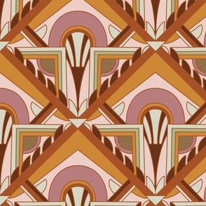 Medium Scale // Geometric Abstract Art Deco in Dusty Pink and Goldenrod, Light Green & Burgundy