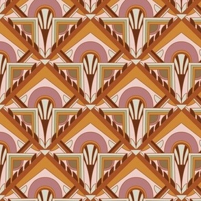 Smaller Scale // Geometric Abstract Art Deco in Dusty Pink and Goldenrod, Light Green & Burgundy