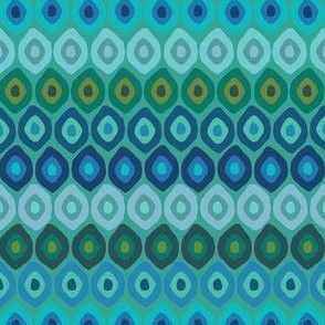 Small Scale Multi-Colored Abstract Diamond Spot Stripes in Blue, Green, Turquoise Ombre