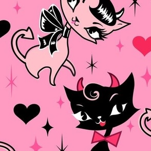 LARGE - Devil Kitties on Pink