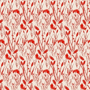 Small scale traditional heritage bloom floral in Pantone Pristine and scarlet red. 