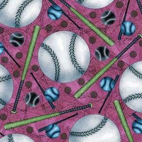 Baseball Scatter  - Retro Color Palette - Chewing Gum Pink Urban Background