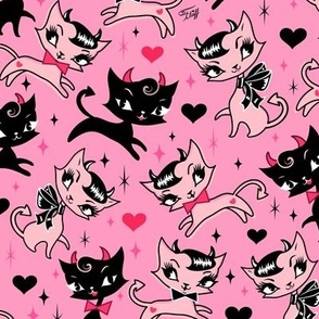 MEDIUM - Devil Kitties on Pink