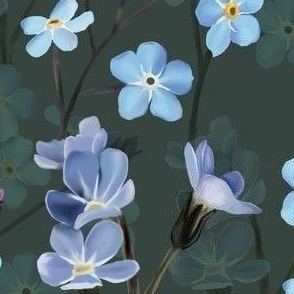 [Medium] Forget-me-not Blue Wild Field Flowers on dark teal green