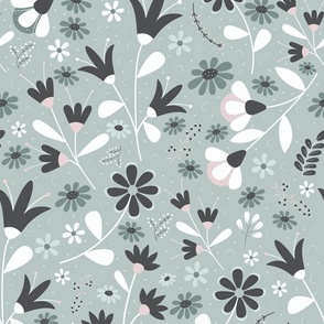 Welcoming Petals - Soft Sage with Pink - Flowers - Florals - Nature - Daisies - Botanicals - Sophisticated - Bathroom Wallpaper