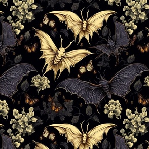 Flying Creepers-Death's Head Moth and Vampire Bat Fabric