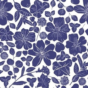 All Over Pressed Flower Silhouette - 8x8 Royal Purple Blue