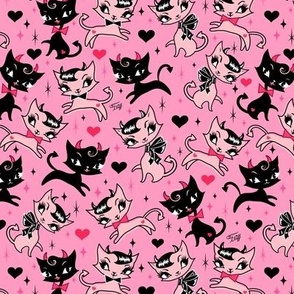 SMALL- Devil Kitties on Pink