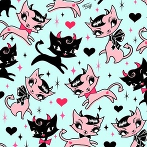 MEDIUM - Devil Kitties on Mint