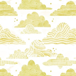 Graphic Clouds | Golden Sky | Watercolor Yellow Golden Rod Cream  Stars Plaid Stripes Waves Texture