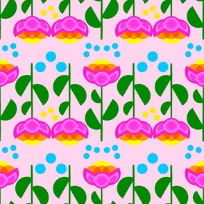 The Perfect Trap Tulip Flowers Colorful Spring Garden Big Modern Scandi Dots Geo Hot Pink And Orange Mini Floral Pattern With Yellow And Turquoise On Pastel Pink