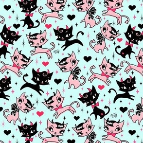 SMALL- Devil Kitties on Mint