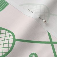 Badminton Racket Crest with Birdies and Flowers in Fresh Green