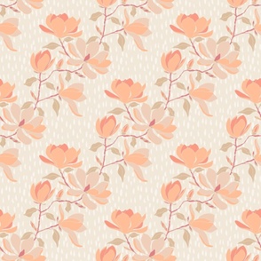 Large Scale Magnolia Trellis Pantone Peach Fuzz with raindrop flecks 