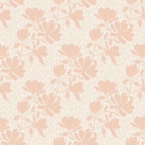 Large Peach Fuzz Magnolia Blooms +  Damask + flowing branches + wallpaper