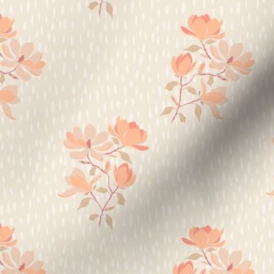 Magnolia Floral Branches in peachy pinks on raindrop background for home decor