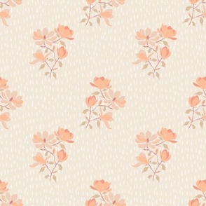 Magnolia Floral Branches in peachy pinks on raindrop background for home decor
