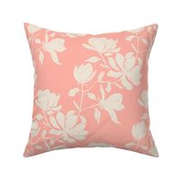 Large Cream Magnolia Flowers on peach pink  for Wallpaper or Home Decor