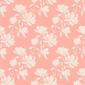 Large Cream Magnolia Flowers on peach pink  for Wallpaper or Home Decor