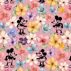 Smaller Classic Mickey and Minnie Watercolor Flower Garden