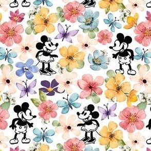 Smaller Classic Mickey and Minnie Watercolor Flower Garden
