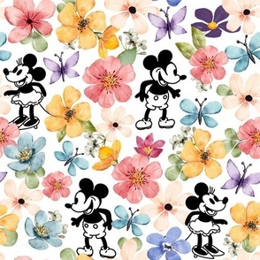 Bigger Classic Mickey and Minnie Watercolor Flower Garden