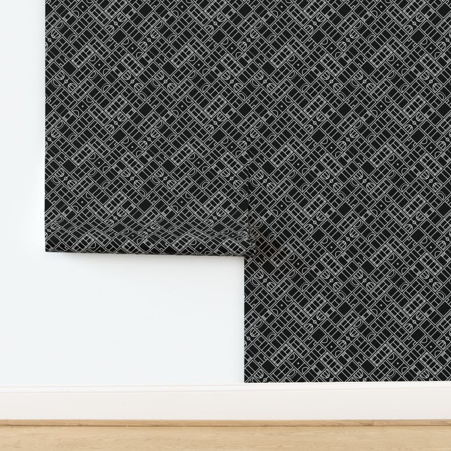 BC 0353 - Herringbone White Court Outlines of Ten Court Sports on Black