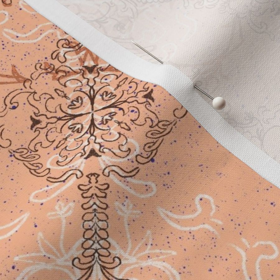 Hand-drawn Tile Filigree on peach fuzz (large scale)