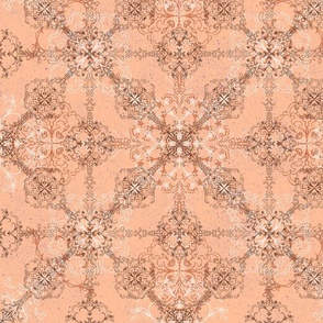 Hand-drawn Tile Filigree on peach fuzz (large scale)