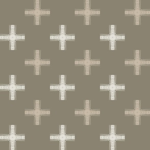 Swiss Cross - Intersecting Line Cross - Geometric Cross Shape - Masculine - Tri color beige Monochrome - Large