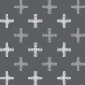 Swiss Cross - Intersecting Line Cross - Geometric Cross Shape - Masculine - Tri color Grey Monochrome - Large