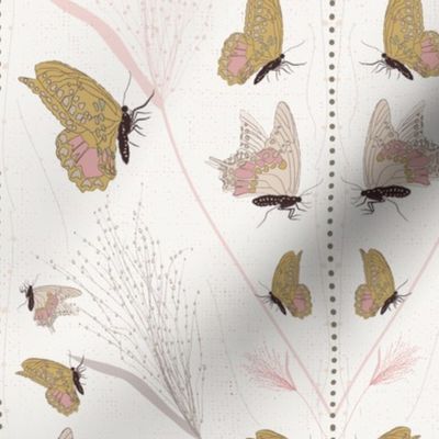 Butterflies Dots Grass Mirrored Gold Soft Pink Gray Medium  Size