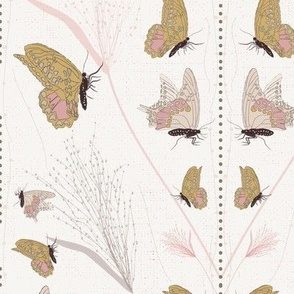 Butterflies Dots Grass Mirrored Gold Soft Pink Gray Medium  Size