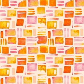 Geometric Abstract Orange Pink Watercolor Squares